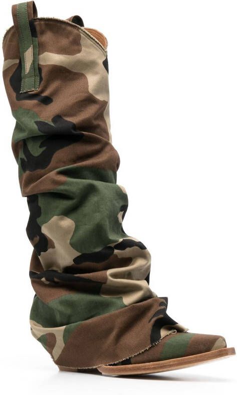 R13 camouflage-print 55mm knee-high boots Brown