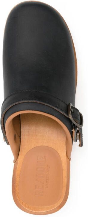 RE DONE wooden-platform leather clogs Black