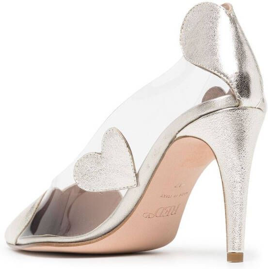 RED(V) heart-patch semi-sheer pumps Silver