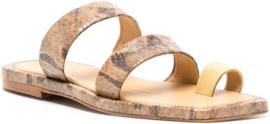 Rejina Pyo Larissa snakeskin-print leather sandals Brown