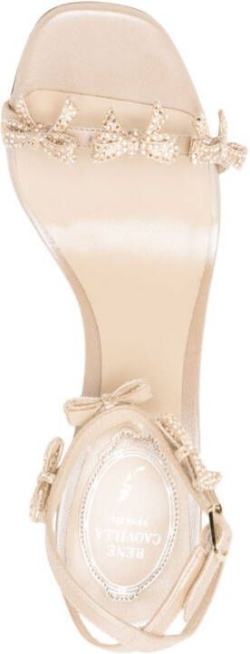 René Caovilla 100mm bow-detail crystal-embellished sandals Gold
