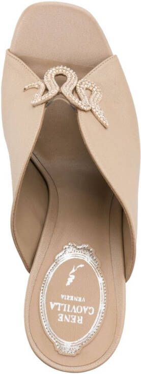 René Caovilla 100mm crystal-embellished leather mules Neutrals