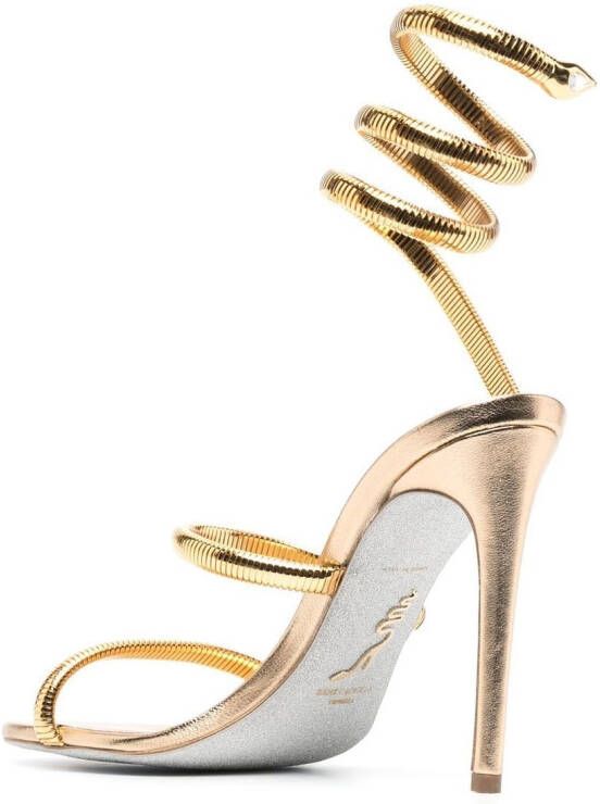 René Caovilla 105mm wraparound leather sandals Gold