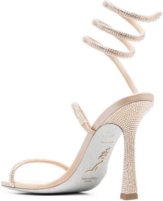 René Caovilla 115mm crystal-embellished wrap-around sandals Neutrals