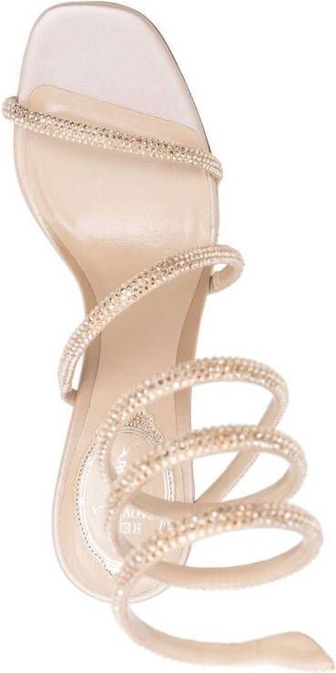 René Caovilla 115mm crystal-embellished wrap-around sandals Neutrals