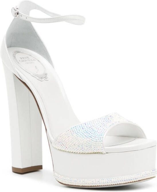 René Caovilla 130mm crystal-embellished platform sandals White
