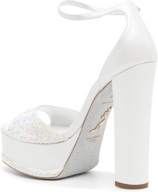 René Caovilla 130mm crystal-embellished platform sandals White