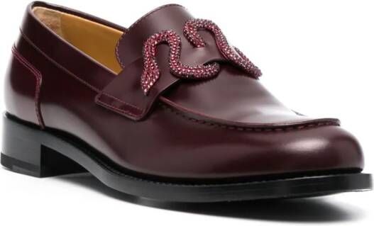 René Caovilla 30mm snake-detail leather loafers Red