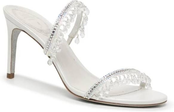 René Caovilla 70mm crystal-embellished leather mules White