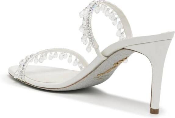 René Caovilla 70mm crystal-embellished leather mules White