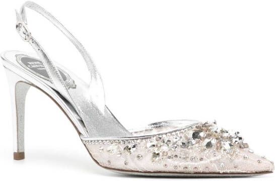 René Caovilla 70mm crystal-embellished slingback sandals Silver