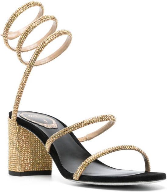 René Caovilla 73mm crystal-embellished wraparound sandals Gold