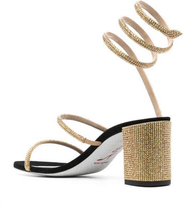 René Caovilla 73mm crystal-embellished wraparound sandals Gold