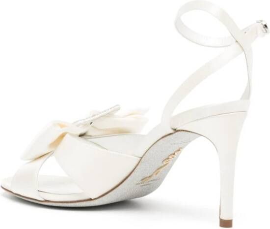 René Caovilla 80mm bow-detail leather sandals White