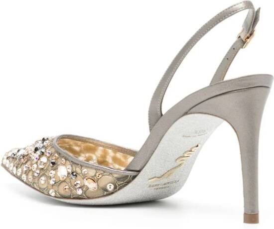 René Caovilla 80mm crystal-embellished leather sandals Gold