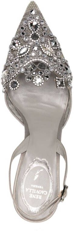 René Caovilla 80mm crystal-embellished slingback sandals Silver