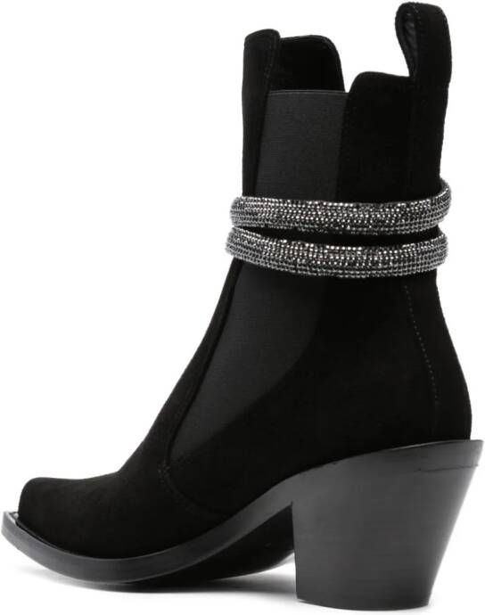 René Caovilla 80mm crystal-embellished suede ankle boots Black