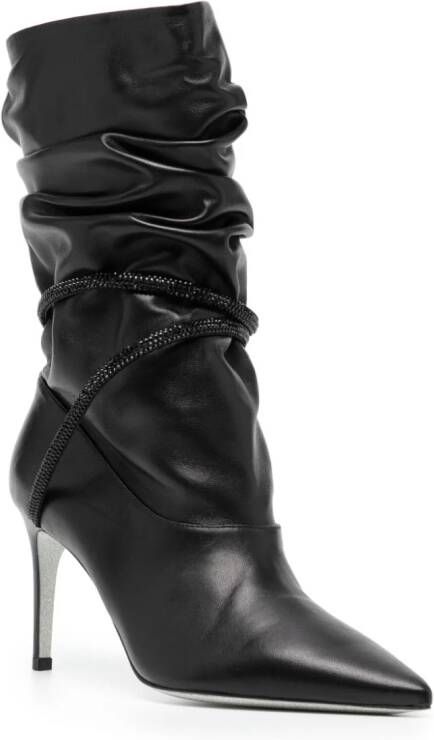 René Caovilla 80mm ruched leather boots Black