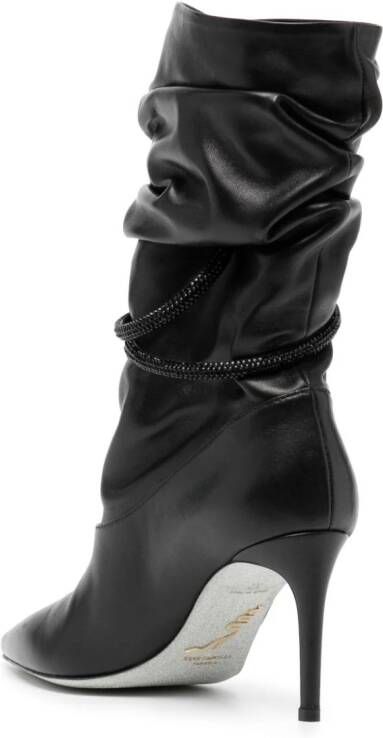 René Caovilla 80mm ruched leather boots Black
