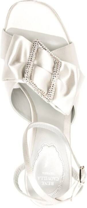 René Caovilla 85mm crystal-buckle satin sandals Grey