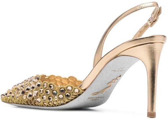 René Caovilla 88mm crystal-embellished heeled pumps Gold