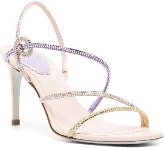 René Caovilla 90mm crossover-strap crystal-embellished sandals Neutrals