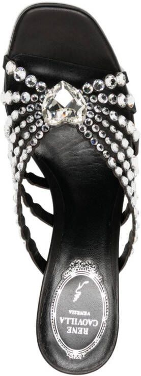 René Caovilla 90mm crystal-embellished leather mules Black