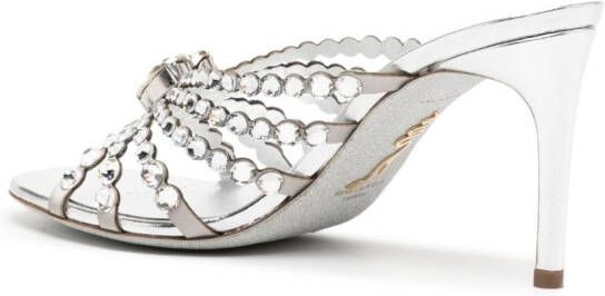 René Caovilla 90mm crystal-embellished leather mules Silver