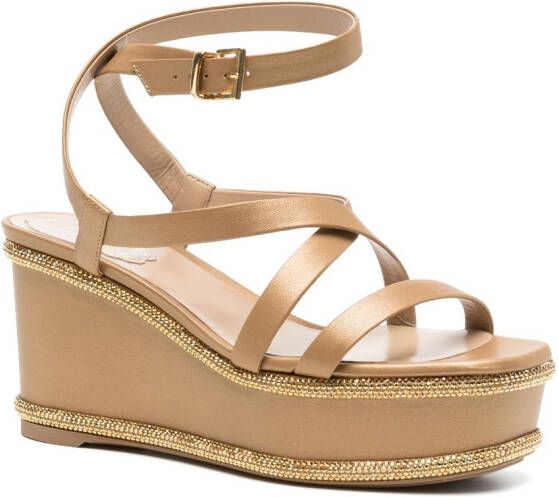 René Caovilla 90mm crystal-embellished wedge sandals Gold