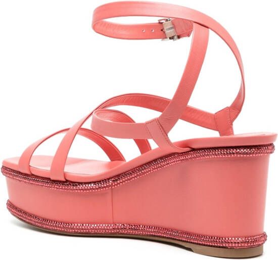 René Caovilla 90mm crystal-embellished wedge sandals Pink