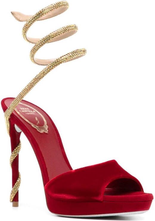 René Caovilla 90mm snake-strap sandals Red