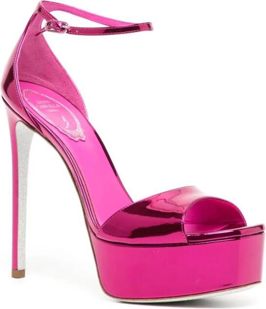 René Caovilla Anastasia 130mm metallic platform sandals Pink