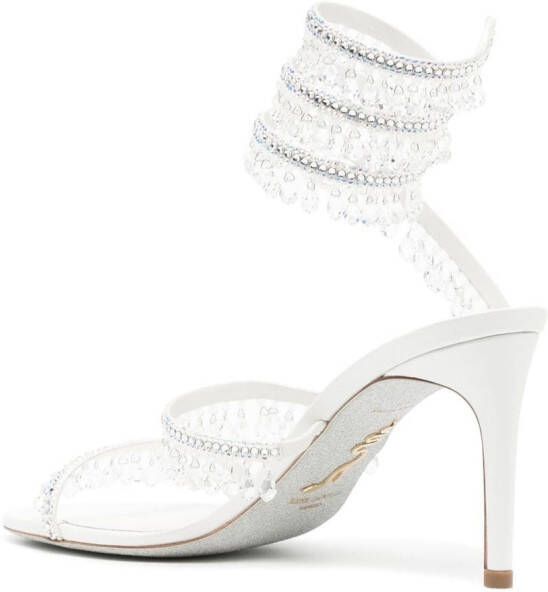 René Caovilla bead crystal embellished strappy sandals White