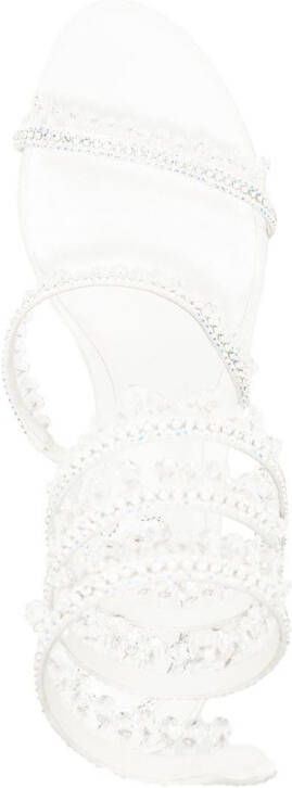 René Caovilla bead crystal embellished strappy sandals White