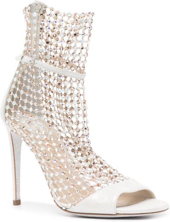 René Caovilla bead-embellished ankle-length boots White
