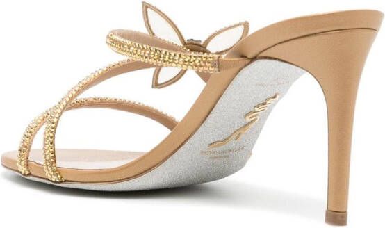 René Caovilla butterfly embellished strappy sandals Brown