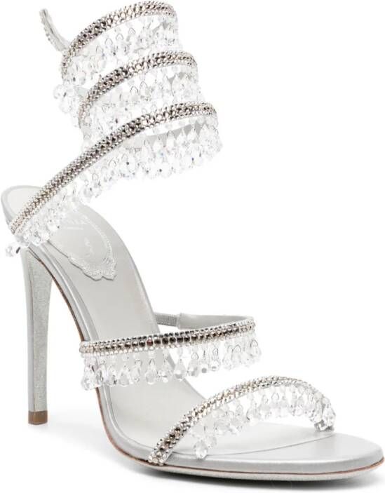 René Caovilla Chandelier 115mm crystal-fringed leather sandals Neutrals