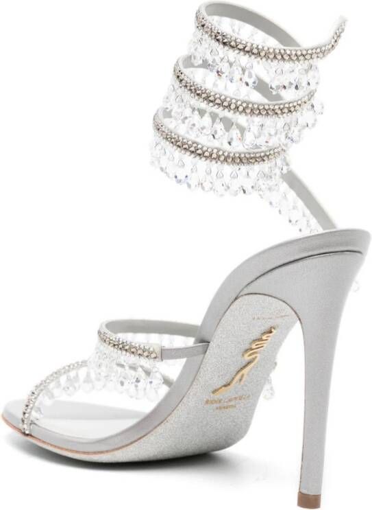 René Caovilla Chandelier 115mm crystal-fringed leather sandals Neutrals