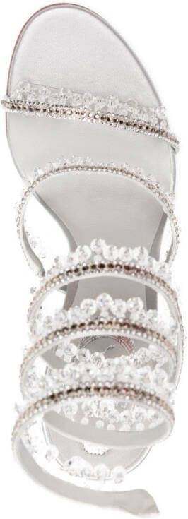 René Caovilla Chandelier 115mm crystal-fringed leather sandals Neutrals