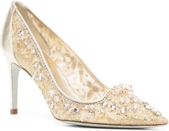 René Caovilla Cinderella 80mm crystal-embellished pumps Gold