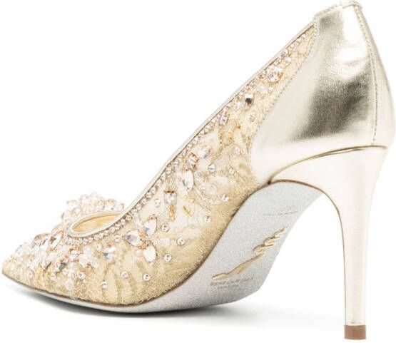 René Caovilla Cinderella 80mm crystal-embellished pumps Gold