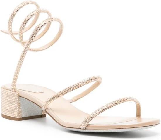 René Caovilla Cleo 40mm crystal-embellished sandals Neutrals