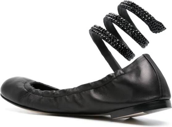 René Caovilla Cleo crystal-embellished ballerina shoes Black