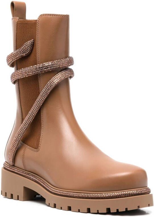René Caovilla Cleo crystal-embellished combat boots Brown