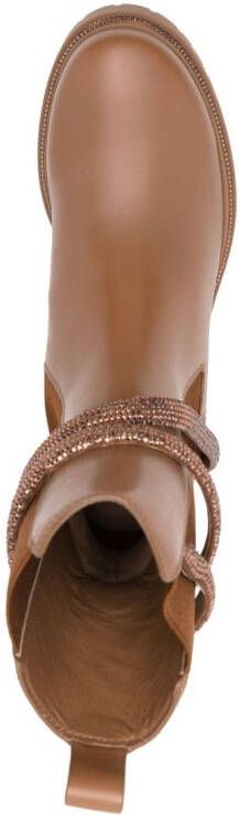 René Caovilla Cleo crystal-embellished combat boots Brown