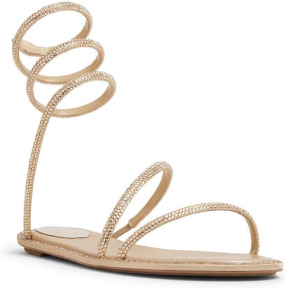 René Caovilla Cleo crystal-embellished flat sandals Gold