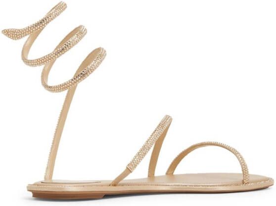 René Caovilla Cleo crystal-embellished flat sandals Gold