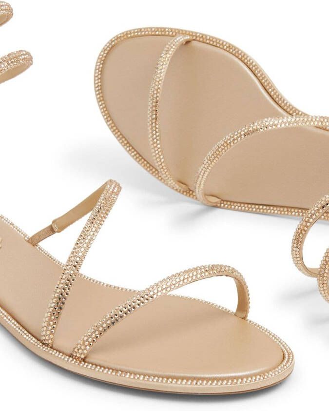 René Caovilla Cleo crystal-embellished flat sandals Gold