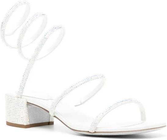 René Caovilla Cleo embellished leather sandals White