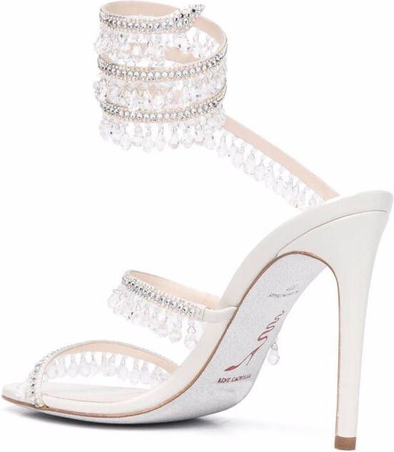 René Caovilla Cleo embellished satin sandals White
